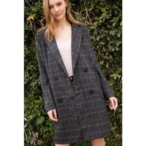 Women’s POL Long Plaid Pea Coat, pockets collared jacket